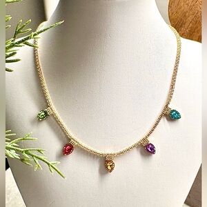 New Multicolor Christmas Lights Rhinestone Crystal Necklace 16” + 3” Extender